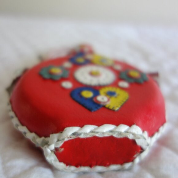 Vtg Folk Art Leather Wrapped Glass Bottle / Flask / Canteen - Picture 4 of 5